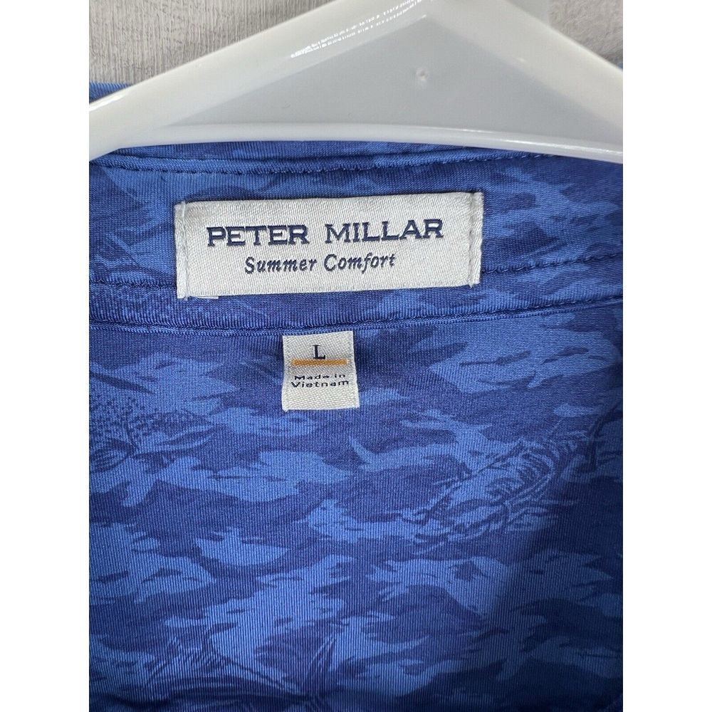 Peter Millar Polo Shirt Mens Large Blue Summer Comfort‎ Fish Camo Print Golf - Picture 4 of 10